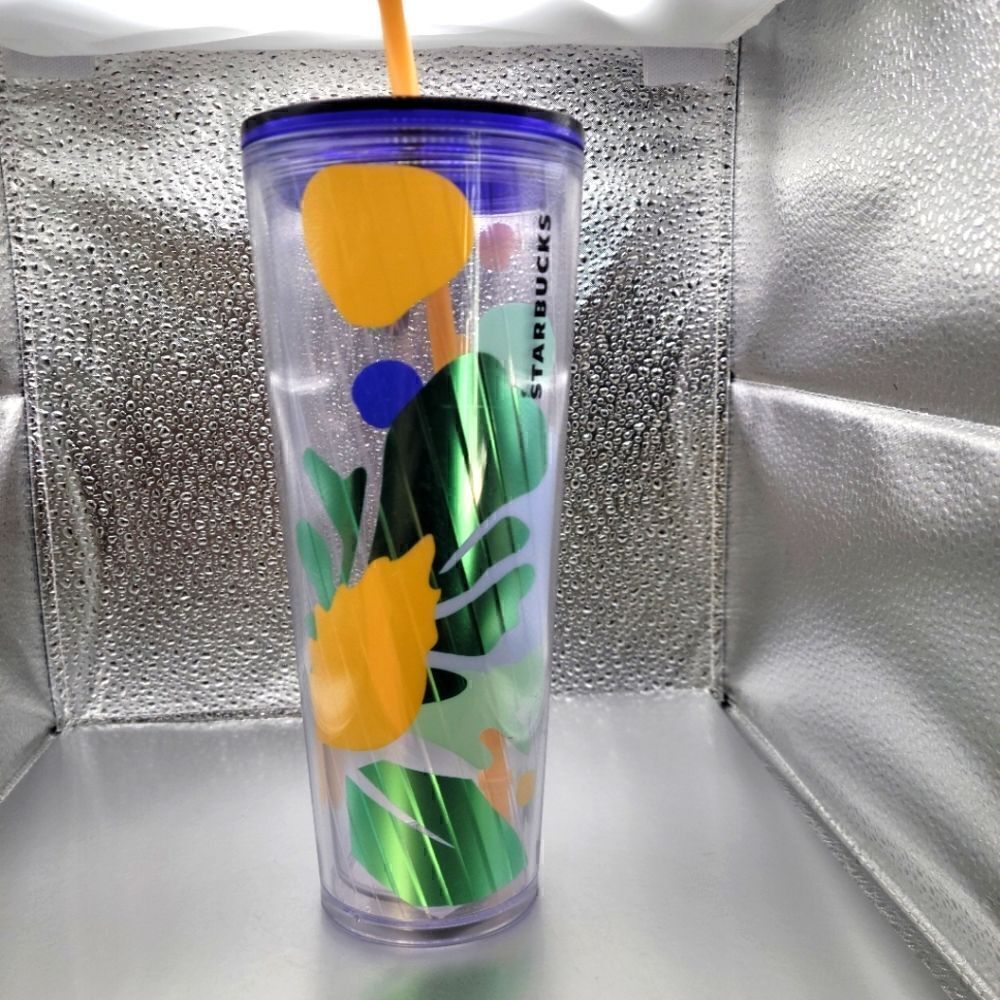 NWT! Starbucks 2020 Blue Green Palm Leaf Summer Venti Cold Cup Tumbler 24 oz